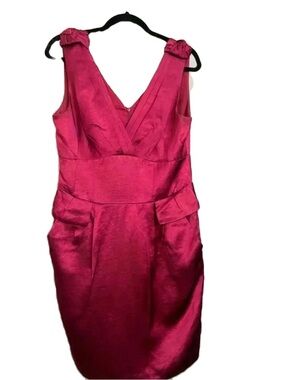 Nanette Lepore Three Graces Dress Magenta Jewel Tone Satin Sheen Linen Size 10‎